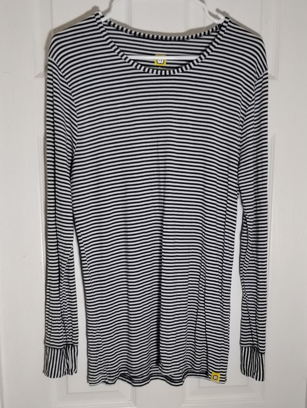 WonderWink Cuffed Long Sleeve Navy White Striped Crew Neck T-shirt
